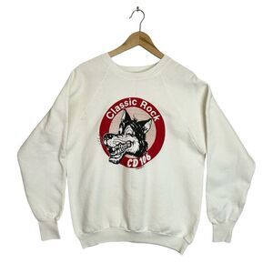 Classic Rock CD 106 The Wolf White Graphic Sweatshirt 1980’s Size Large